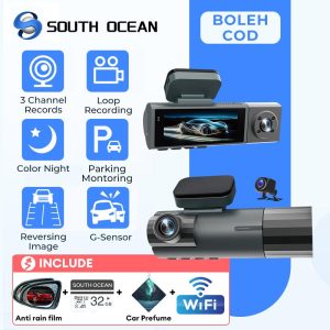 3 Cameras 1080P WiFi Dash Cam HD Car DVR with IR Night Vision 3.16 Inch IPS Screen Car Camcorder Motion Detection  Loop Recording Dashcam
