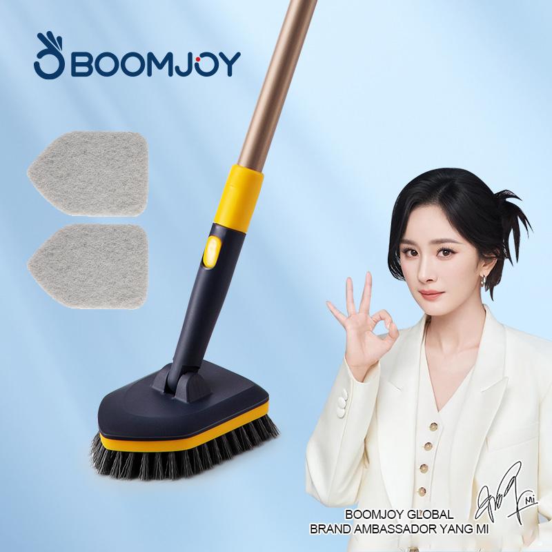 BOOMJOY Squeezy Brush [FREE SPONGE] - Batang Tinggi & Kukuh, Kepala Berus Berputar 180 Darjah [Lantai Jubin Dapur Supplies]