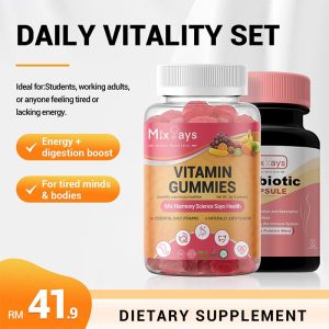 【MixSays】Daily Vitality Set | Probiotik + Gummy Vitamin untuk Tenaga & Fokus
