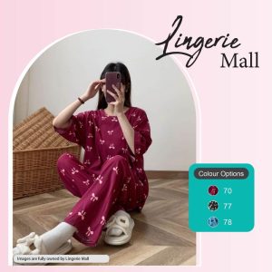 Baju Tidur Set Wanita Women Printed Pyjamas Set Wear Short Sleeve Shirt & Long Pants Sleepwear Night Wear Baju Tidur Wanita WCO326