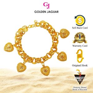 Emas Jaguar (13.06 g) GJ Gelang Tangan Bracelet Audi Double Kikir + Love Hollow 24K Gold Plated Jewellery (21161104-LH)