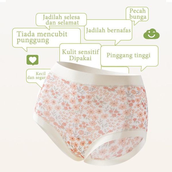 ​Magic Will Seluar Dalam Pinggang Tinggi Kapas Selangkangan Antibac Dusty Pink Lace Comel 3 Pasang​
