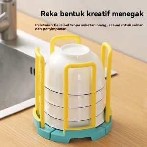 Rak Penyimpanan Dapur Rak Pengeringan Rak Perkakas Rak Pinggan Pinggan Mangkuk Pisau Kotak Penyimpanan Dua Lapisan Rak Perkakas Makan