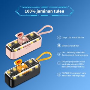 [100% Asli Asli] Bank Kuasa Mini 2-dalam-1, 2 Hari Sahaja, DISKAUN 80%,, Reka Bentuk Gaya Mecha Kecil dan Ringkas, Penuh Teknologi, Cip Keselamatan Pintar, Lampu LED, 5000MAH PD 20W iP/Type-C Port, Bekalan Kuasa Mudah Alih Power