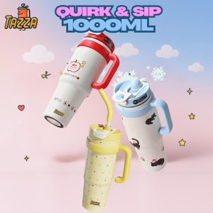 Tazza Quirk&Sip Tumbler 1000ml Tumbler Thermos Bottle with Straw Aesthetic Tumbler Botol Air Tahan Sejuk Aquaflask Tumbler Stainless Steel Water Bottle