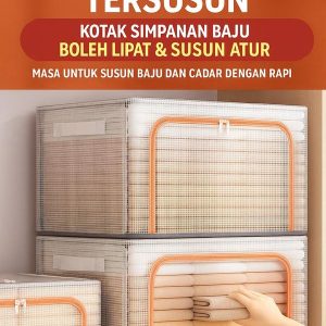 24L/66L/110L Clothes Storage Box Transparent Foldable Storage Bins With Lids Waterproof Storage Organizer With Steel Frame Kotak Simpanan cadar toto
