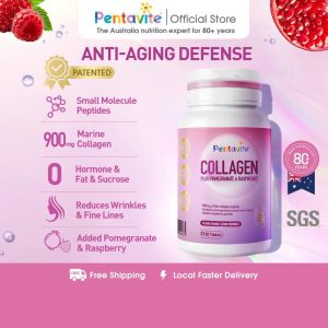 Pentavite Kollagen Untuk Kulit Tegang, Gebu & Awet Muda Ditambah Delima & Raspberi, Limau Oren Darah Boleh Kunyah（30-120 Tablets for Adult) | Collagen For Firm, Plump & Youthful Skin, Chewable tablets
