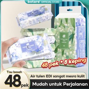 【48 packs】Tisu bayi, pek mini, mudah dibawa, pembersihan lembut herba, 8 keping setiap pek, mesra kulit dan lembut, air tulen RO menjaga kulit