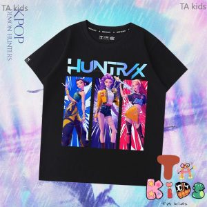 Kemeja-T Filem Pemburu Iblis, Gaya KPop, HUNTR / X Zoey Mira Rumi, Untuk Kanak-kanak, Kemeja-T Percetakan Fesyen, Uniseks, Sesuai untuk Lelaki dan Perempuan, # DH015
