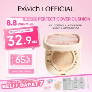 【Limited National Girl Friend Day Promo】 Exwich Perfect Cover Cushion Anti-Acne Cushion Foundation Light Texture Without Dullness 24H Longwear Oil Control Waterproof Sweatproof Antioksidan Concealer Pore-Blurring Flawless Finish One step makeup