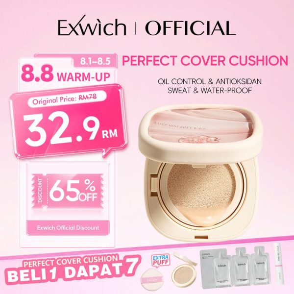 【Limited National Girl Friend Day Promo】 Exwich Perfect Cover Cushion Anti-Acne Cushion Foundation Light Texture Without Dullness 24H Longwear Oil Control Waterproof Sweatproof Antioksidan Concealer Pore-Blurring Flawless Finish One step makeup