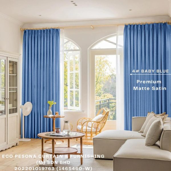 EcoPesona 4# Premium Matte Satin Semi Blackout Ready made Curtain Satin Type Hook and Eyelet Plain Curtain House Window  Soft Textiles Curtains Made in Malaysia