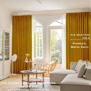 Premium Matte Satin Mustard Gold Ready Made Curtain Semi-Blackout Curtain Sliding Door Curtain, Langsir Siap Jahit / Langsir Plain / Langsir 2 Panel / Langsir 3 Panel / Langsir Pintu / Langsir Rumah