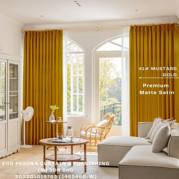 Premium Matte Satin Mustard Gold Ready Made Curtain Semi-Blackout Curtain Sliding Door Curtain, Langsir Siap Jahit / Langsir Plain / Langsir 2 Panel / Langsir 3 Panel / Langsir Pintu / Langsir Rumah