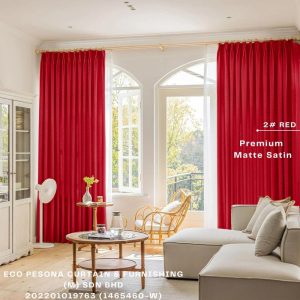 Premiun Matte Satin  Red Ready Made Curtain Semi-Blackout Curtain Sliding Door Curtain, Langsir Siap Jahit / Langsir Plain / Langsir 2 Panel / Langsir 3 Panel / Langsir Pintu / Langsir Rumah