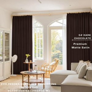 Premium Matte Satin Dark Chocolate Ready Made Curtain Semi-Blackout Curtain Sliding Door Curtain, Langsir Siap Jahit / Langsir Plain / Langsir 2 Panel / Langsir 3 Panel / Langsir Pintu / Langsir Rumah