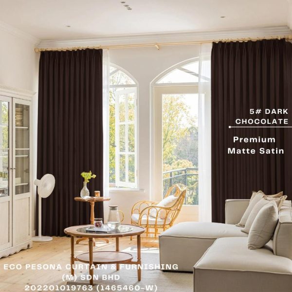 Premium Matte Satin Dark Chocolate Ready Made Curtain Semi-Blackout Curtain Sliding Door Curtain, Langsir Siap Jahit / Langsir Plain / Langsir 2 Panel / Langsir 3 Panel / Langsir Pintu / Langsir Rumah