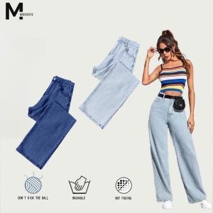 MORNSHINE  Women's Denim Straight Leg Jeans Casual And Relaxed Women's Elastic Waistband Casual Plus Size Denim Pants