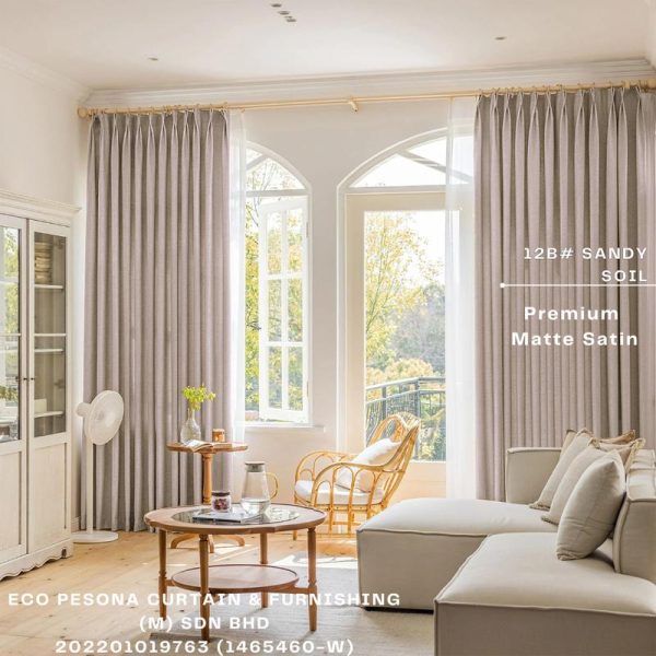 Premium Matte Satin  Sandy Soil Ready Made Curtain Semi-Blackout Curtain Sliding Door Curtain, Langsir Siap Jahit / Langsir Plain / Langsir 2 Panel / Langsir 3 Panel / Langsir Pintu / Langsir Rumah