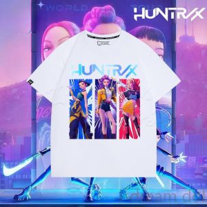 Baju-T Pemburu Iblis, Gaya Kpop, Baju Pemburu Iblis Huntrix, Pakaian Barangan untuk Kanak-kanak dan Remaja, Baju Kasual Harajuku Dusty Pink