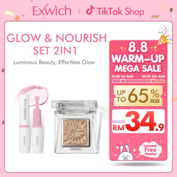 【HOT】Exwich 2PCS 2IN1 Makeup Set- Lip Balm+Highlighter Powder-Glow & Nourish Set | Hydrated Lips & Radiant Glow in One