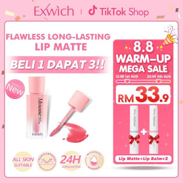 【New Launch】Exwich LipMatte Mud Velvet Mist Matte Lip Mud Lightweight Soft Lip Mousse Smooth Lip Clay Red Make Up Kosmetik Makeup Lip Gloss Lipstik Waterproof & Transfer-Proof
