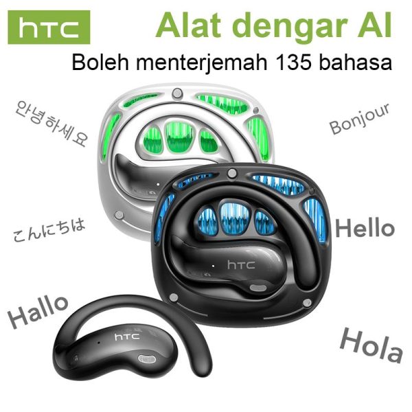 Alat Dengar Terjemahan, HTC NE30 OWS AI, Bluetooth 6.0, 135 Bahasa, Terjemahan Masa Nyata, Kualiti Bunyi HIFI, Panggilan HD, Sesuai untuk Permainan dan Sukan
