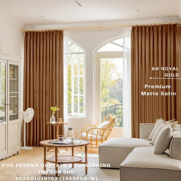 Premium Matte Satin  Royale Gold Ready Made Curtain Semi-Blackout Curtain Sliding Door Curtain, Langsir Siap Jahit / Langsir Plain / Langsir 2 Panel / Langsir 3 Panel / Langsir Pintu / Langsir Rumah