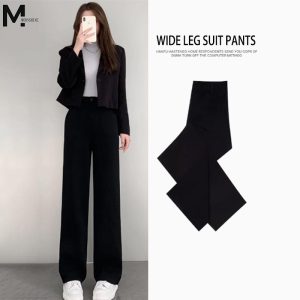 MORNSHINE Suit   Straight  LegPants Casual Loose  Korean Fashion High Waisted Elastic Women's Casual  khaki    women pants Black