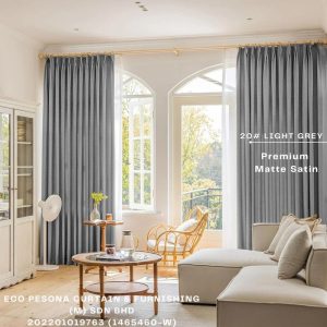 Premium Matte Satin Light Grey Ready Made Curtain Semi-Blackout Curtain Sliding Door Curtain, Langsir Siap Jahit / Langsir Plain / Langsir 2 Panel / Langsir 3 Panel / Langsir Pintu / Langsir Rumah