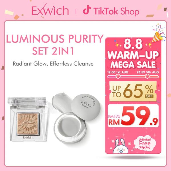 【HOT】Exwich 2PCS 2IN1 Makeup Set- Remover Makeup Balm+Highlighter Powder-Luminous Purity Set Radiant Glow, Effortless Cleanse