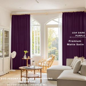 Premium Matte Satin  Dark Purple Ready Made Curtain Semi-Blackout Curtain Sliding Door Curtain, Langsir Siap Jahit / Langsir Plain / Langsir 2 Panel / Langsir 3 Panel / Langsir Pintu / Langsir Rumah