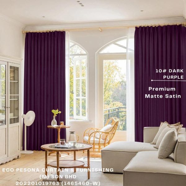 Premium Matte Satin  Dark Purple Ready Made Curtain Semi-Blackout Curtain Sliding Door Curtain, Langsir Siap Jahit / Langsir Plain / Langsir 2 Panel / Langsir 3 Panel / Langsir Pintu / Langsir Rumah