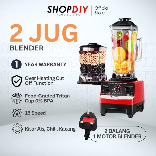 SHOPDIY Pengisar Heavy Duty 2.5L 4500W Blender Berkuasa Tinggi Juicer Kelajuan Tinggi Pemproses Makanan Elektrik Penghancur Ais Smoothie Bilah Keluli Tahan Karat BPA Free Heavy Duty Blender High Speed Juicer Mixer Electric Food Processor Ice Smoothies