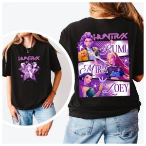 Kemeja-T Pemburu Iblis, Gaya Kpop, Rekaan Huntrix, Barangan Anime Panas, Menampilkan Mira, Rumi, dan Zoey, Sesuai untuk Kanak-kanak dan Remaja, Gaya Harajuku, Tee Kasual Tops