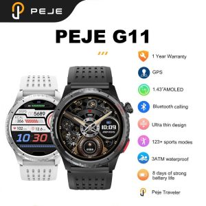 Jam Tangan Pintar GPS, PEJE G11, Paparan AMOLED 1.43-inci, Kalis Air 3ATM, Kompas, Ketinggian & Tekanan Barometrik, Mod Pelbagai Sukan, Mesej Tolak, Panggilan Telefon, Jam tangan pintar