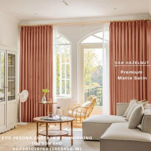 EcoPesona 54# Premium Matte Satin Semi Blackout Ready made Curtain Satin Type Hook and Eyelet Plain Curtain House Window  Soft Textiles Curtains Made in Malaysia