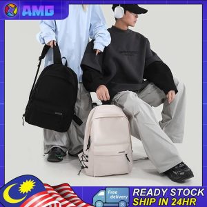 AMG Unisex Black School Bag Waterproor Solid color Backpack+GIFT