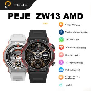 Jam Tangan Pintar, PEJE ZW13, Paparan AMOLED 1.43-inci, Kalis Air IP68, Fungsi Solat Muslim, Dail DIY, Mod Pelbagai Sukan, Mesej Tolak, Panggilan Telefon, Jam Tangan Pintar Pintar