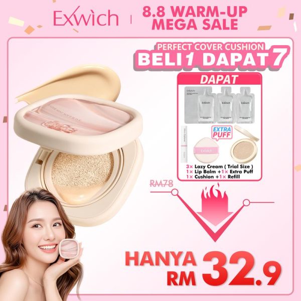 【HOT SHADE PRALINE】Exwich Perfect Cover Cushion Matte Cushion Foundation Light Texture Without Dullness Stay Matte All Day 24H Long-lasting ALL SKIN SUITABLE Perawatan Kulit