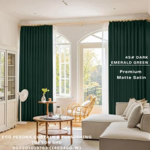 Premium Matte Satin  Dark Emerald Green Ready Made Curtain Semi-Blackout Curtain Sliding Door Curtain, Langsir Siap Jahit / Langsir Plain / Langsir 2 Panel / Langsir 3 Panel / Langsir Pintu / Langsir Rumah