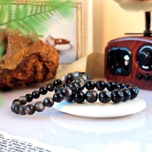Gelang Batu Obsidian Perak (Silver Obsidian) 1 harga dapat 2 gelang (10mm dan 8mm). Meningkatkan keyakinan diri & semangat diri. Icrystal Asia