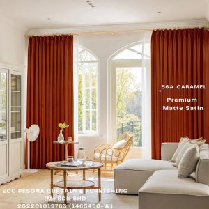 EcoPesona 56# Premium Matte Satin Semi Blackout Ready made Curtain Satin Type Hook and Eyelet Plain Curtain House Window  Soft Textiles Curtains Made in Malaysia