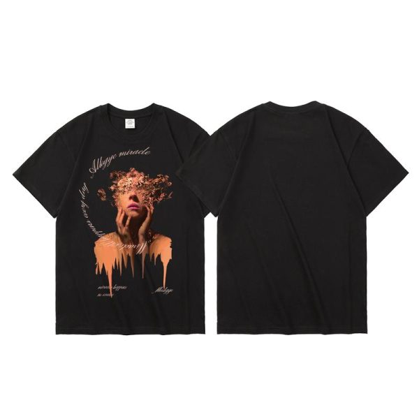 7CLOLO Unisex T-shirt Wanita dan Lelaki Rekaan MusimPanas Longgar Lengan Pendek Tulisan Dicetak UnisexS-2XL Bahan 100% Katun Combed Lembut Bernafas burgundy  -  shirt