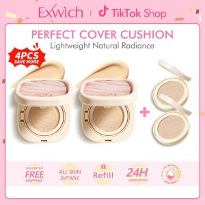 【BELI 2 DAPAT 4 】 EXWICH PERFECT Cover Cushion LightWeight Natural Radiance Makeup Waterproof and Sweatproof Oil Control Concealer Antioxidant Foundation Makeup Long-lasting
