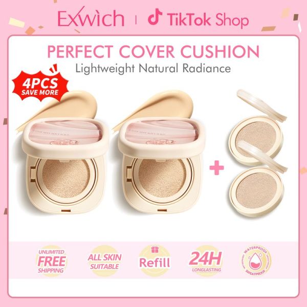 【BELI 2 DAPAT 4 】 EXWICH PERFECT Cover Cushion LightWeight Natural Radiance Makeup Waterproof and Sweatproof Oil Control Concealer Antioxidant Foundation Makeup Long-lasting