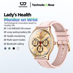 GOOJODOQ 1.43" Jam Tangan Pintar Lady's Touch Screen Smart Watch with Amoled Screen | 250mAh Battery Long Lasting | 20mm Strap Size | Bluetooth Sport Mode Fitness Monitor Step Calculator