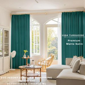 Premium Matte Satin Turquoise Ready Made Curtain Semi-Blackout Curtain Sliding Door Curtain, Langsir Siap Jahit / Langsir Plain / Langsir 2 Panel / Langsir 3 Panel / Langsir Pintu / Langsir Rumah