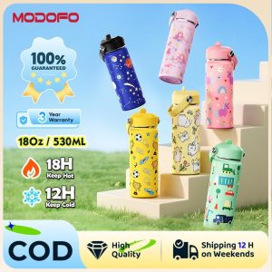 【COD】Original MODOFO Tumbler （530ML/18oz） - Kids Tumbler Kids Thermos Water Bottle Thermos Rosette Tumbler Flask Stainless Steel Cute Cartoon Water Bottle Water Cup botol air tahan sejuk Portable Aquaflask Tumbler Vacuum Insulated Thermoflask