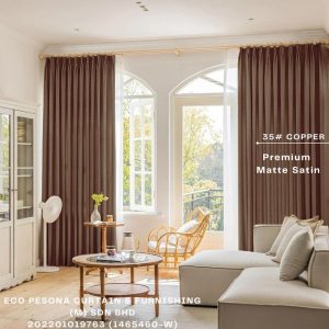 EcoPesona 35# Premium Matte Satin Semi Blackout Ready made Curtain Satin Type Hook and Eyelet Plain Curtain House Window  Soft Textiles Curtains Made in Malaysia